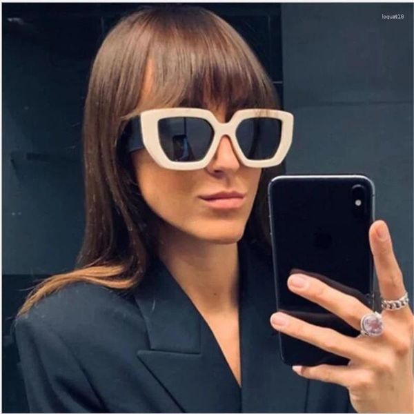 Óculos de sol brilhante marrom feminino grande quadro plástico óculos de perna larga designer marca proteção solar espelho