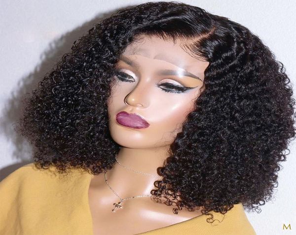 13x4 Kinky Curly Bob Wig Парики из натуральных волос на кружеве спереди для чернокожих женщин 150 Remy Бразильские волосы Предварительно выщипанные детские волосы9472151