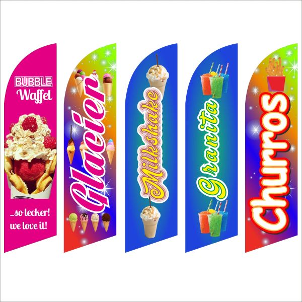 Acessórios Pena Bandeira Praia Swoop Lâmina Faca Banner Milk Shake Sorvete Chamoyadas Granita Glace Churros Bolha Waffel, Impressão Personalizada