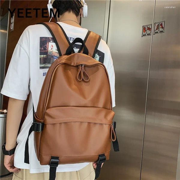 Mochila grande capacidade para estudantes universitários masculinos ensino médio júnior japonês simples couro macio