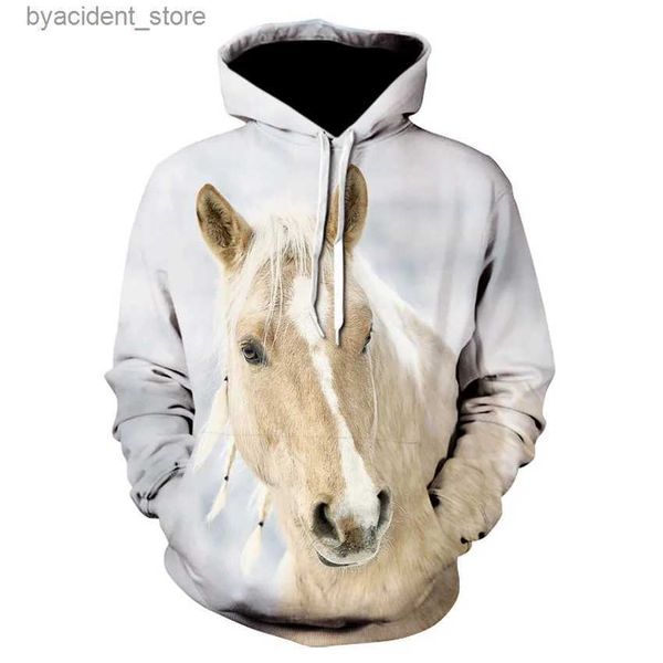 Felpe con cappuccio da uomo 2021 Vendita calda Felpa Uomo Donna Felpe con cappuccio 3D Stampa Cavallo Modello animale Pullover Unisex Casual Creativo Felpe con cappuccio oversize Top L240315