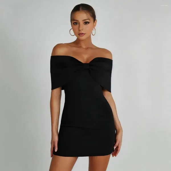 Abiti casual Donna Abito da ballo con spalle scoperte Fodero Senza maniche Tinta unita Tinta unita Slim Fit Fiocco Vita stretta Festa Banchetto Serata estiva