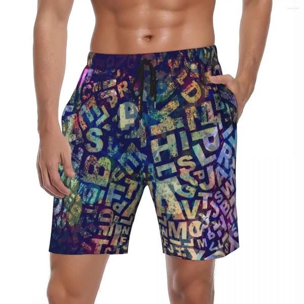 Shorts masculinos tipo carta ginásio verão palavra arte impressão y2k engraçado praia calças curtas esportes secagem rápida troncos de natação gráficos