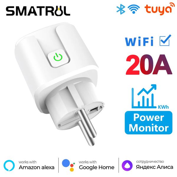 SMATRUL 20A Tuya WiFi EU Smart Plug Outlet 220V Power Monitor Drahtlose Buchse Fernbedienung Timer Steuerung Für Home Alexa 240228