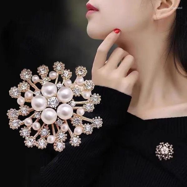 Broschen Elegante glänzende Sonnenblume für Frauen Luxus große Perle Strass Brosche Pins Schmuck Kleid Anzug Zubehör Hochzeitsgeschenke