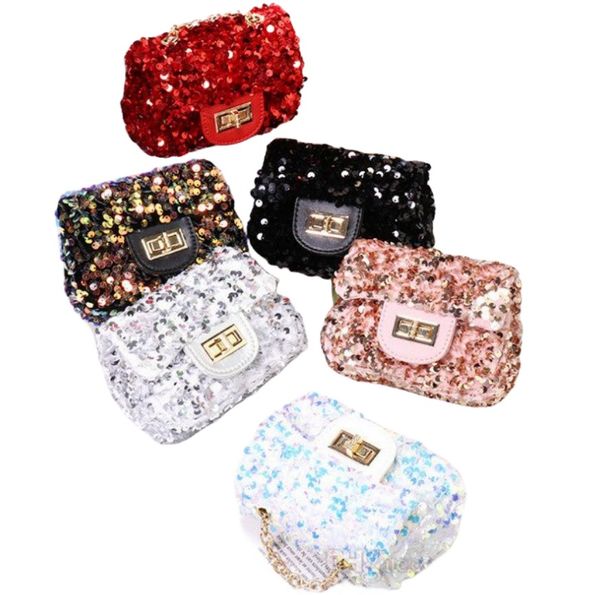 Ins Kinder Party Handtaschen Bling Bunte Pailletten Prinzessin Einzelne Umhängetasche für Grils Metallschnalle Kette Messenger Bags Glänzende Kinder Geldbörse Q0816