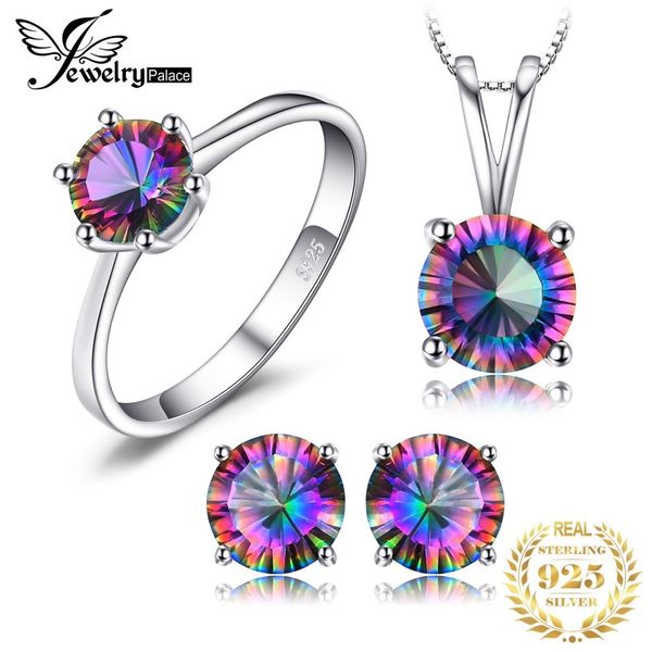 Topazio mistico Collana con pendente a catena Orecchini Anello Set Argento sterling 925 Pietre preziose Set di gioielli Gioielli in argento 925 per le donne 2009234n