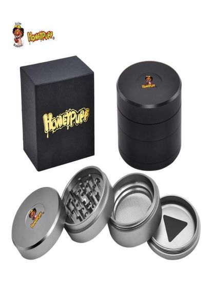 Honeypuff metal erva moedor 63mm 4 camadas destacável triturador de tabaco cnc dentes alumínio metal fumar moedores de tabaco caber seco he8633722