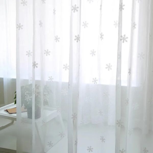 Tende di Lusso Bianco Tessuti Per Tende Della Finestra Sheer Natale Fiocco di Neve Ricamo Tulle per Tende del Soggiorno per la Camera Da Letto XWP15740