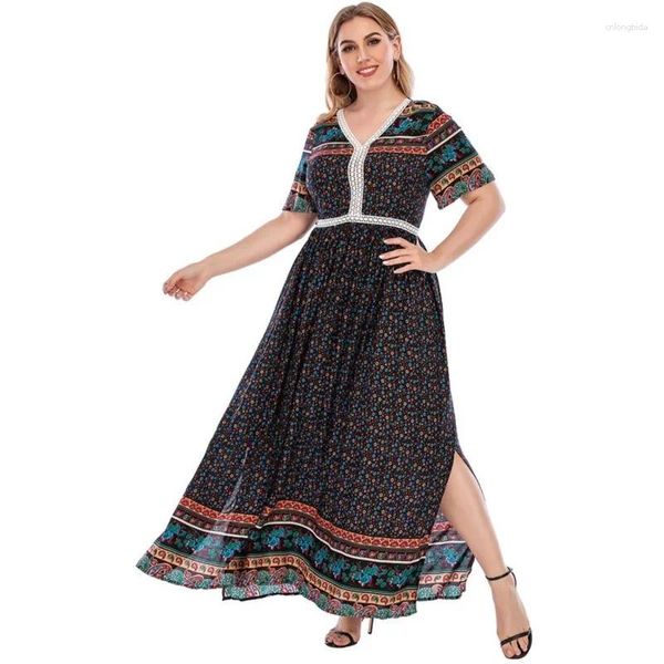 Vestidos de festa africano para mulheres elegante vestido longo étnico solto mangas curtas v pescoço cintura alta impresso roupas casuais outono vestidos