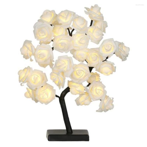 Lampade da tavolo Lampada da albero a LED con fiori di rosa 32 Luce notturna bonsai artificiale Ottima decorazione per la casa San Valentino Bianco caldo