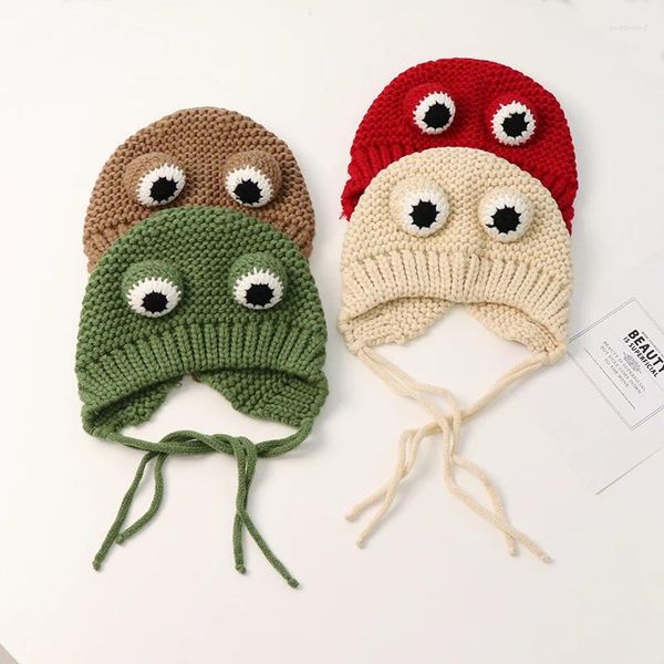 Berets Koreanische Version von interessanten Cartoon-Frosch gestrickte Wollmütze Jungen und Mädchen süße schöne Gehörschutz Kopfbedeckung Winter Tid