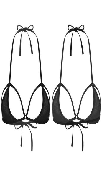 Sutiãs Mulheres Sexy Lingerie Meia Copo Sutiã Top Oco Out Seethrough Malha Sem Forro Halter Laceup Sheer Bralette UnderwearBras3480751