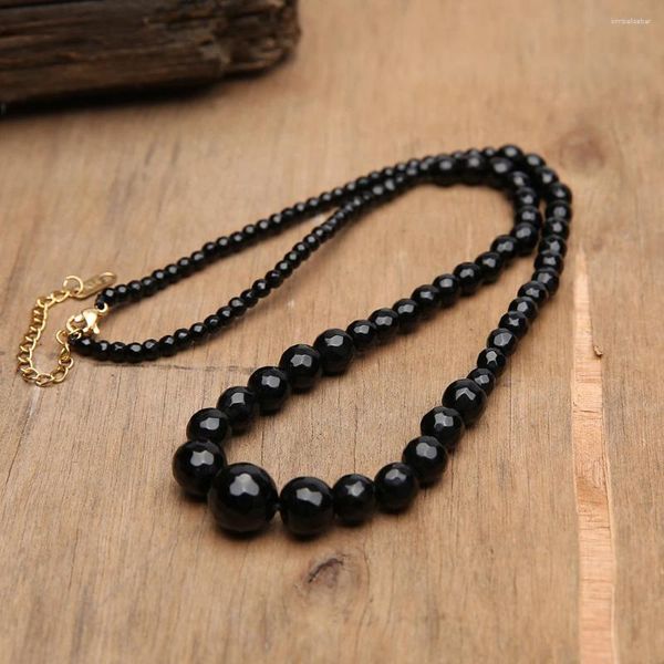 Anhänger Halsketten OAIITE Achat Choker Natürliche schwarze Perlen Halskette Klassischer Charme Reiki Energie Stein Schmuck Geschenk für Männer und Frauen