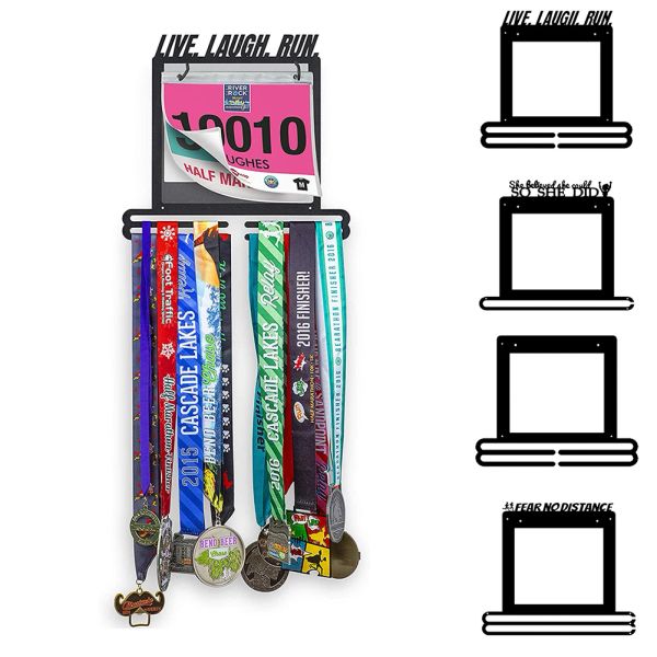 Trilhos 4 estilos cabide de medalha, suporte de medalhas de corrida com fita de corrida, exibição de medalha esportiva, decoração de pendurar na parede, ginastas de maratona