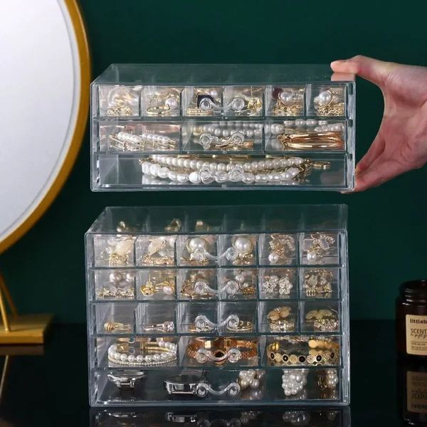 1pc 72120 grades organizador de jóias acrílico caixa de armazenamento de cosméticos 35 camadas anéis de unhas diamante brinco display gaveta recipiente 240309