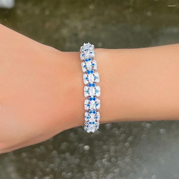 Link pulseiras impressionante zircônia cúbica nupcial jóias de casamento cor prata azul cristal cz pulseira para presente da dama de honra lys0258