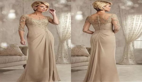 Abiti per la madre della sposa champagne in pizzo con perline Taglie forti Mezze maniche in chiffon Sposo Madrina Abito da sera per matrimonio4984112