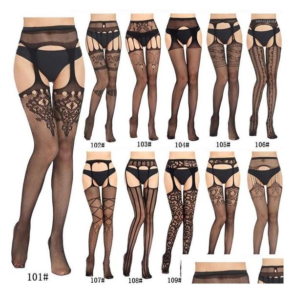 Meias masculinas Y Body Stocking Lace Soft Open Crotch Top Coxa Meias Altas Suspender Garter Belt Sobre Joelho Meia-calça Fit Abaixo de 75kg Dro Otehj