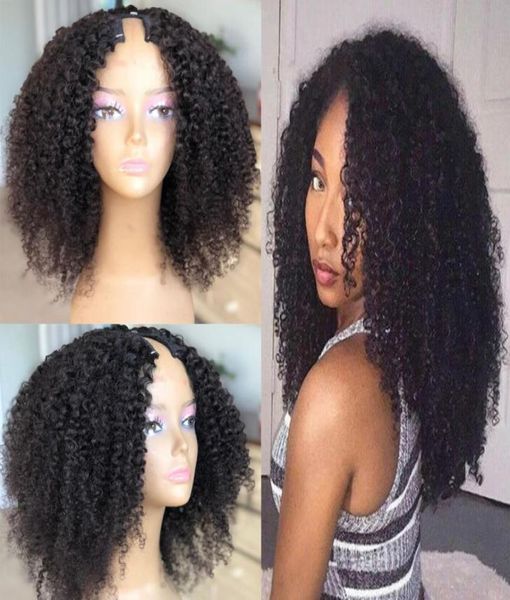 Parrucca afro crespa riccia con parte a U Parrucca di capelli umani Remy brasiliana 150 densità Glueless7497108
