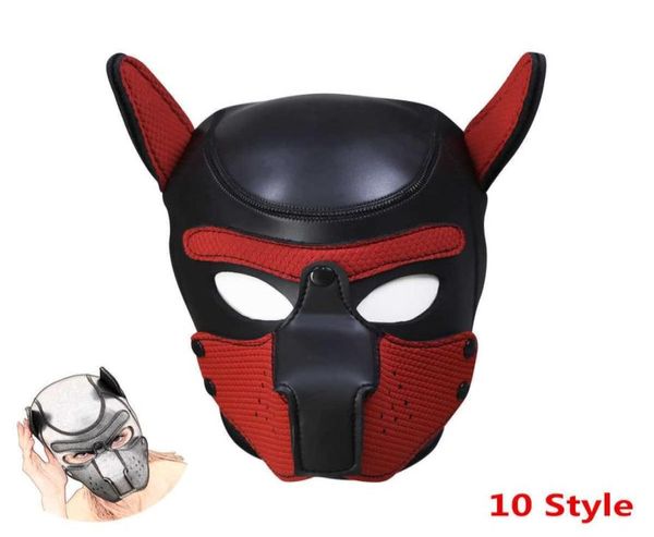 Escravo acolchoado látex borracha cachorro capuzes para bdsm bondage filhote de cachorro cosplayerótico máscara trajes para sexintimacy bens para casais flertando y7982269