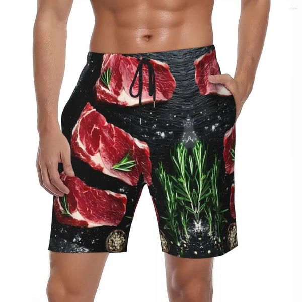 Shorts masculinos deliciosa placa de carne verão comida esportes calças curtas secagem rápida casual personalizado plus size troncos de natação