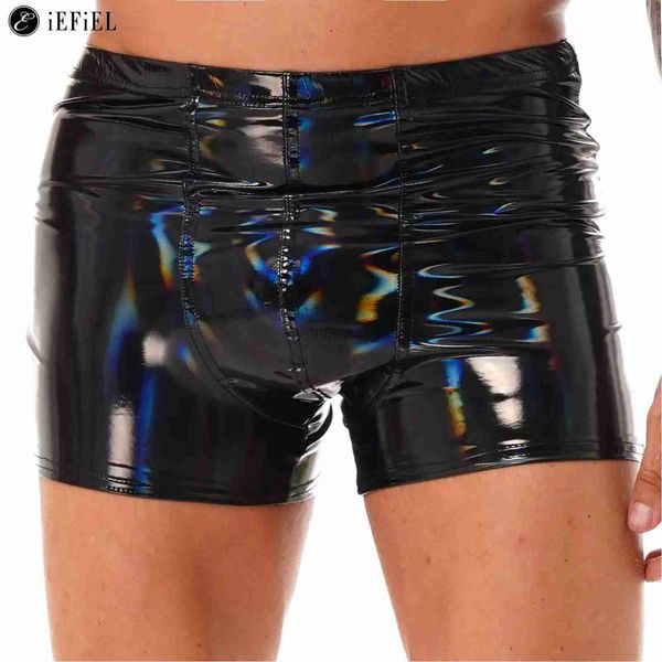 Herren-Bademode Sexy Männer, die nass aussehende Boxershorts mit Schwamm, die Shorts hervorheben, Dessous, Badeanzüge aus glänzendem Metall, Badeanzüge mit Bikiniunterteil 240315