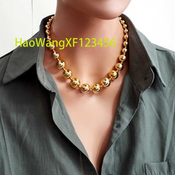 Neue Hip Hop Stil Gold Ball Große Perle Kette Halskette Punk Edelstahl Halsband Halskette Schmuck Für Frauen Party