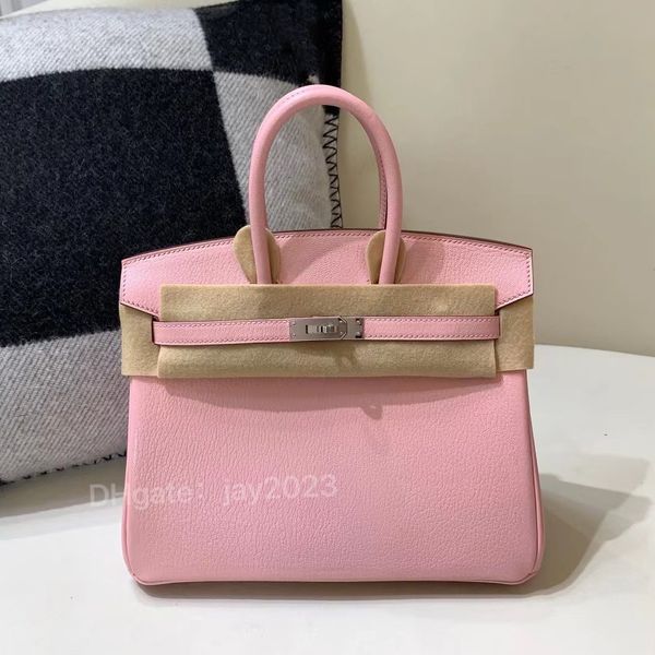 10s top famad a mano borsetto di design rosa ciliegia 25 cm con pelle di capra di alta qualità originale importata con personalizzazione VIP in scatola