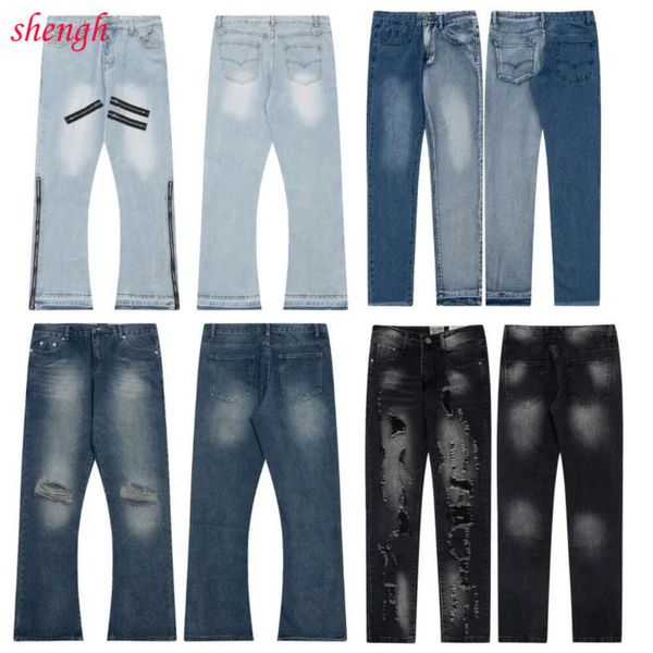 Shengh Jeans Designer Homens Baggy Mens Mulheres Empilhados Galery Dept Jean Preto Alta Qualidade Design Reto Retro Streetwear Casual Sweatpants Corredores Calças