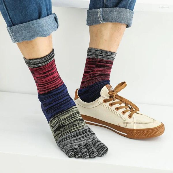 Herrensocken, 5 Paar, Retro-Stil, Harajuku, Zehenmitte, fünf Finger, glücklicher Frühling und Herbst, dicke Baumwolle, schweißabsorbierend, lässig