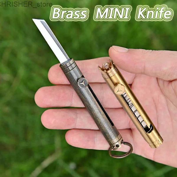 Taktik bıçaklar pirinç mini bıçak taşınabilir ekspres açma bıçaklar yüksek karbon alaşım çelik bıçak açık havada EDC aracı anahtarlık keskin self-defensel2403