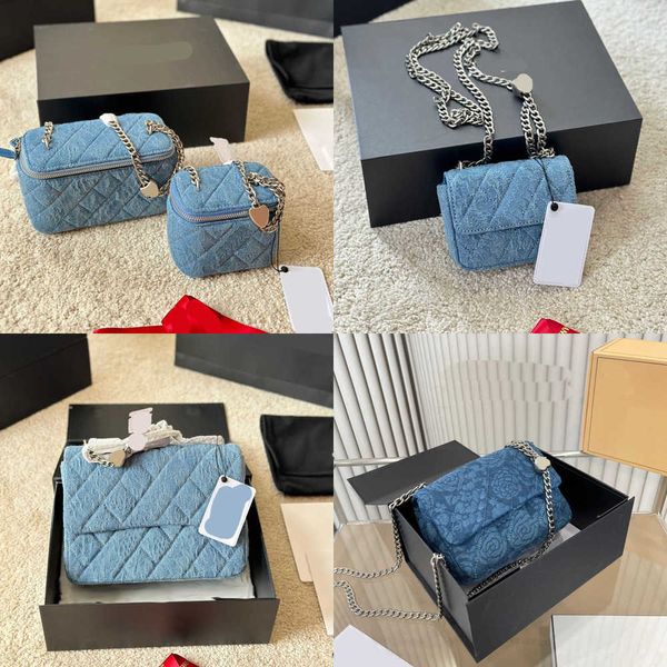 Klassische Diamantdesigner-Tasche X-Letter-Frauen Denim Cross-Umhängetaschen Silberkette Make-up-Tasche Diagonal Gurt Square Luxurys Bag 230915