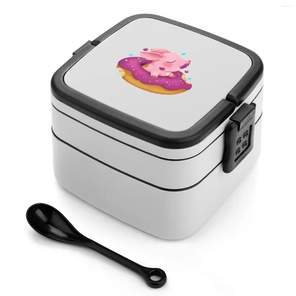 Stoviglie Molly The Micro Pig-Donut Love Bento Box Lunch Contenitore termico 2 strati Micropig sano Maiale carino piccolo