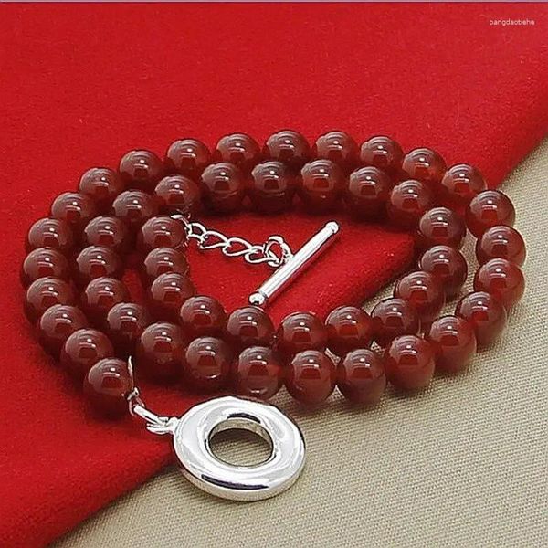 Correntes CHUANGCHENG Ruby Grace Red Agate Bead Colar Corrente para Noivado de Casamento Moda Jóias