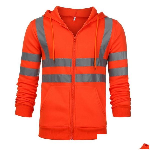 Giacche da uomo Giacca da uomo Abbigliamento da lavoro Capispalla con cappuccio ad alta visibilità Viaggi Outdoor Striscia riflettente D90520 Drop Delivery Apparel Clot Dhnyn