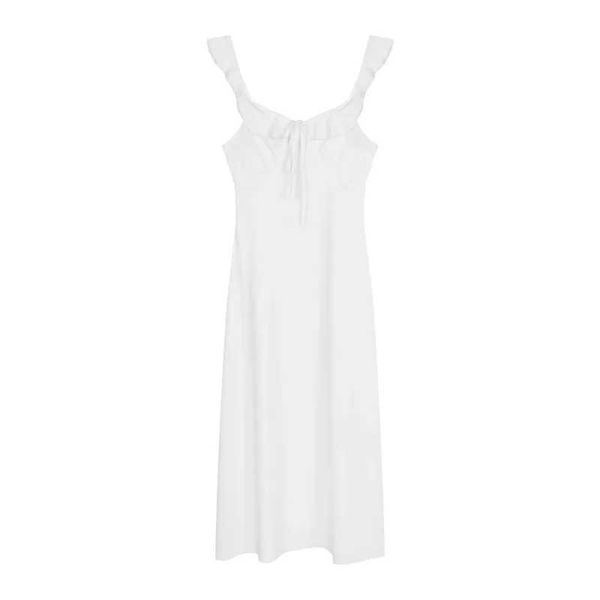 Abiti casual di base Abito slip bianco aperto sul retro 2024 Cravatta estiva senza maniche in vita dimagrante di media lunghezza stile vacanza dolce abiti lunghi a trapezio per le donneC24315