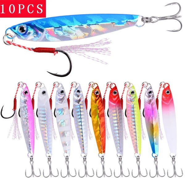 10 pçs fundição de metal gabaritos iscas de pesca conjunto 7g-60g costa elenco jigging colher gabarito mar iscas de pesca jigging isca artificial enfrentar 240315