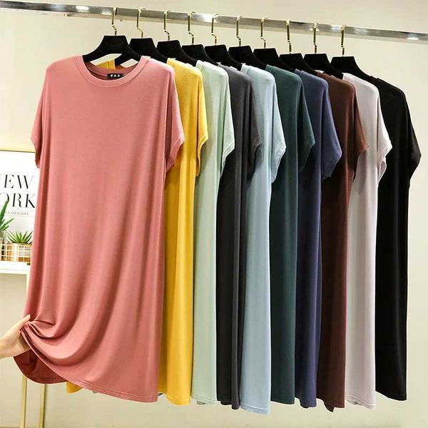 Grundlegende Freizeitkleider, Sommerkleid für Damen, lässig, Basic-T-Shirt-Kleider, O-Ausschnitt, kurze Ärmel, Modal, A-Linie, Sommerkleid, schlicht, Übergröße, C24315