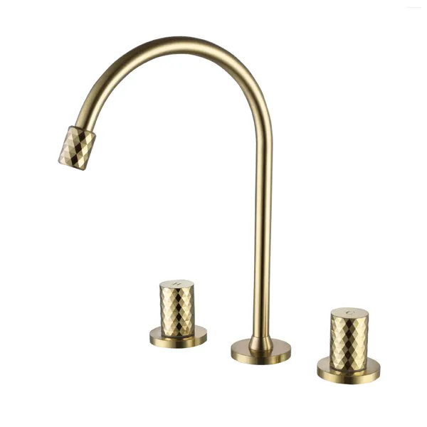 Badezimmer-Waschtischarmaturen, luxuriös, komplett aus Messing, Gold-Wasserhahn, Top-Qualität, 3 Löcher, 2 Griffe, Kupfer, Kaltwasser, Waschbecken-Mischbatterie, modernes Design