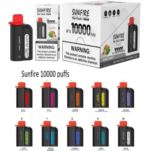 Sunfire descartável S 10000 Puffs DTL Big Smoke 650 mAh 6 mg OEM com capa de poeira Vaper ajustável preços com desconto de desconto fácil de transportar Estados Unidos Europa