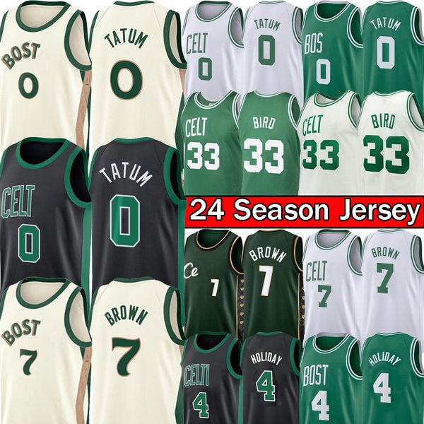 Jayson Tatum Jaylen Brown Basketballtrikot Larry 33 Bird Celtices Trikot Bostons Jrue Holiday City Retro 2023–24 Herren Kinder Jugend Grünes T-Shirt S-XXL