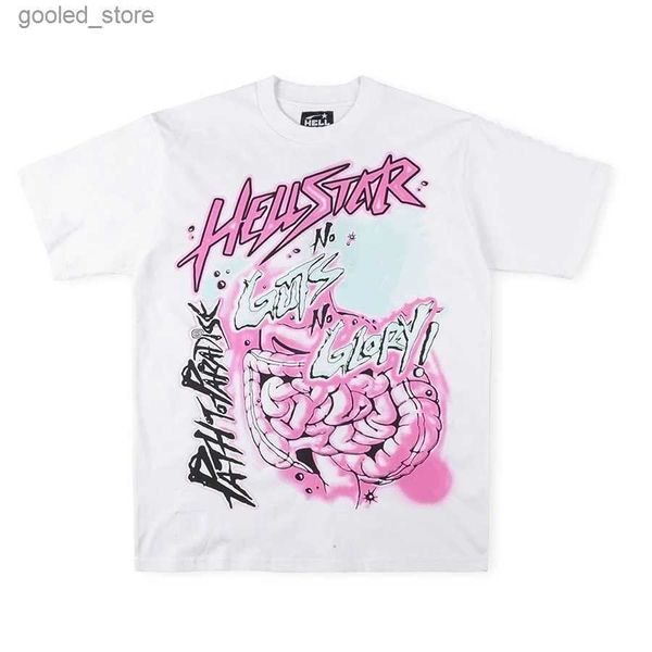 Homens camisetas Hellstar Mens e Womens T-shirt Verão Nova Y2K Carta Impressa Padrão Respirável e Confortável Estilo Hip Hop Q240316