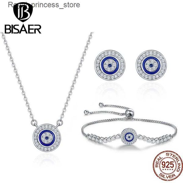 Conjuntos de jóias de casamento BISAER 925 prata esterlina azul mal olho conjunto de jóias diabo olho colar eearings platinado para mulheres sorte q240316