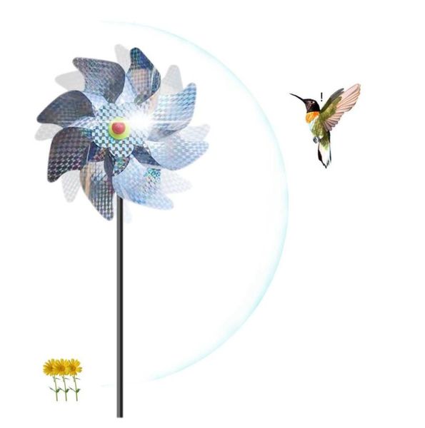 5 pçs moinho de vento decoração do jardim ao ar livre diy prata giradores de vento crianças brinquedo repelente pássaro brilhante cataventos dissuasor q08116553618