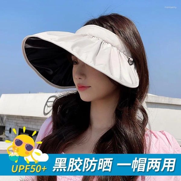 Hüte mit breiter Krempe, Sonnenschutzhut, Sommer-Damen-Sonnenschutz, UV-Schutz, hohle Oberseite, Vinylschale mit großem Gesicht, Radfahren im Freien