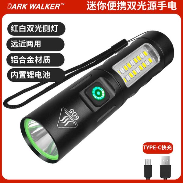 Новый светодиодный мощный фонарик с аварийной зарядкой через USB и боковыми фонарями с фиксированным фокусом, мини-фонарик 119923