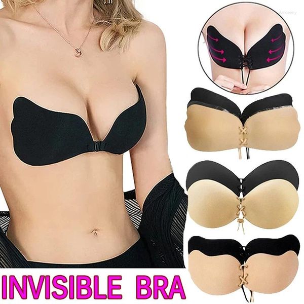 Sutiãs mulheres auto adesivo sem alças bandagem backless sutiã sólido vara gel silicone push up roupa interior invisível busto suporte