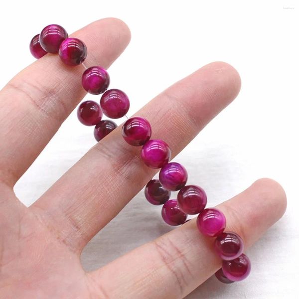 Strand 8/10mm rosa vermelho tigre olho pedra redonda contas pulseira original casal natural para homens e mulheres presentes simples frescos cristal