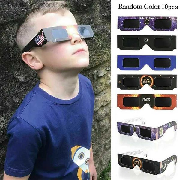 Уличные очки, солнцезащитные очки, 10 шт., бумажные случайные цвета, солнцезащитные очки для полного наблюдения, 3D, наружные солнцезащитные очки для солнечного затмения, устойчивые к ультрафиолетовому излучению, H240316